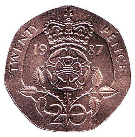 Монета 20 пенсов. 1987 год, Великобритания. BU.