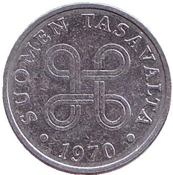 Монета 1 пенни. 1970 год, Финляндия.