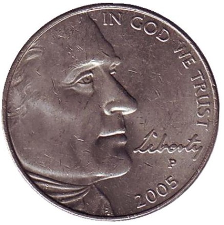 Монета 5 центов. 2005 год (P), США. Из обращения. Выход к океану.
