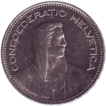 Монета 5 франков. 2012 год, Швейцария. Вильгельм Телль.