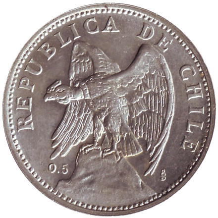 Монета 1 песо. 1927 год, Чили. Кондор. Монета 1 песо. 1927 год, Чили. Кондор.