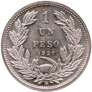 Монета 1 песо. 1927 год, Чили. Кондор. Монета 1 песо. 1927 год, Чили. Кондор.