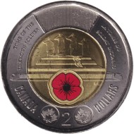 Монета 2 доллара. 2025 год, Канада. Чествование неизвестного солдата Канады. (Цветная).