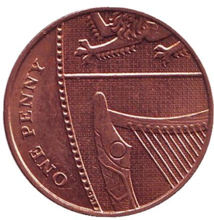 Монета 1 пенни. 2013 год, Великобритания.