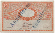 Бона 20 марок, с надпечаткой ANNULLERAS. 1909 год, Финляндия в составе Российской Империи. Бона 20 марок, с надпечаткой ANNULLERAS. 1909 год, Финляндия в составе Российской Империи.