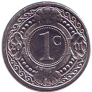 Монета 1 цент, 2001 год, Нидерландские Антильские острова. Цветок апельсинового дерева.