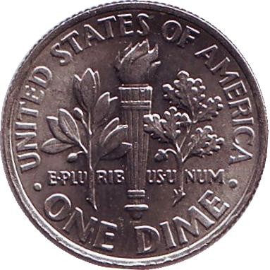 Монета 10 центов. 2012 (D) год, США. Рузвельт.