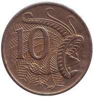 Монета 10 центов. 2006 год, Австралия. Лирохвост. Монета 10 центов. 2006 год, Австралия. Лирохвост.