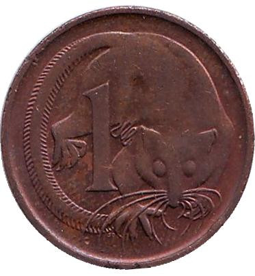 Монета 1 цент, 1987 год, Австралия. Карликовый летучий кускус.