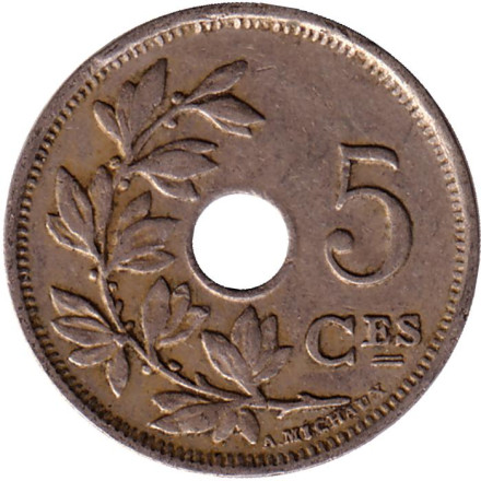 Монета 5 сантимов. 1926 год, Бельгия.