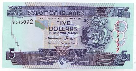 Банкнота 5 долларов. 2004-2009 г., Соломоновы острова. Тип 3.
