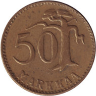 Монета 50 марок. 1955 год, Финляндия. Монета 50 марок. 1955 год, Финляндия.
