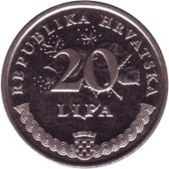Монета 20 лип. 2006 год, Хорватия. Олива европейская. Монета 20 лип. 2006 год, Хорватия. Олива европейская.