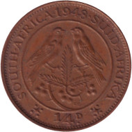 Монета 1/4 пенни (фартинг). 1948 год, ЮАР. Птицы. Монета 1/4 пенни (фартинг). 1948 год, ЮАР. Птицы.