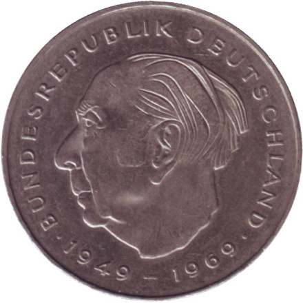 Монета 2 марки. 1985 год (F), ФРГ. Теодор Хойс.