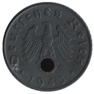 Монета 5 рейхспфеннигов. 1943 год, Германия (Третий Рейх). (E). Монета 5 рейхспфеннигов. 1943 год, Германия (Третий Рейх). (E).
