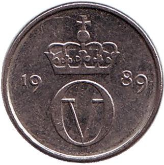 Монета 10 эре. 1989 год, Норвегия. Монета 10 эре. 1989 год, Норвегия.