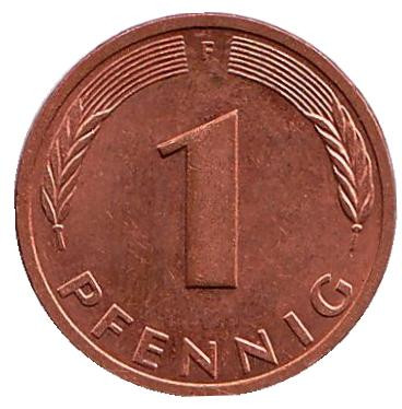 Монета 1 пфенниг. 1988 год (F), ФРГ. Дубовые листья.