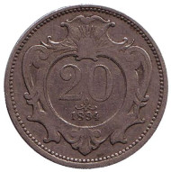 Монета 20 геллеров. 1894 год, Австро-Венгерская империя. Австрийский тип. Монета 20 геллеров. 1894 год, Австро-Венгерская империя. Австрийский тип.