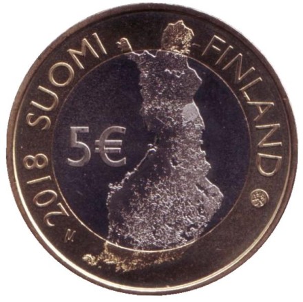 Монета 5 евро. 2018 год, Финляндия. Река Оланга. (Оуланкайоки). Монета 5 евро. 2018 год, Финляндия. Река Оланга. (Оуланкайоки).