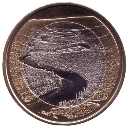 Монета 5 евро. 2018 год, Финляндия. Река Оланга. (Оуланкайоки).