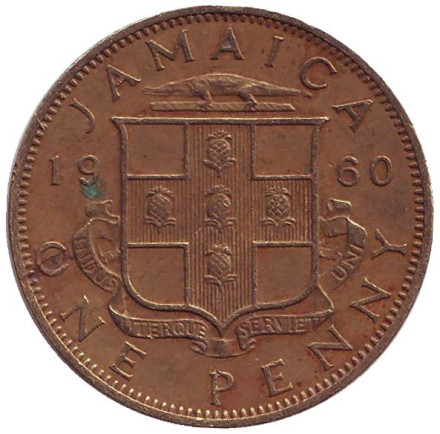 Монета 1 пенни. 1960 год, Ямайка.