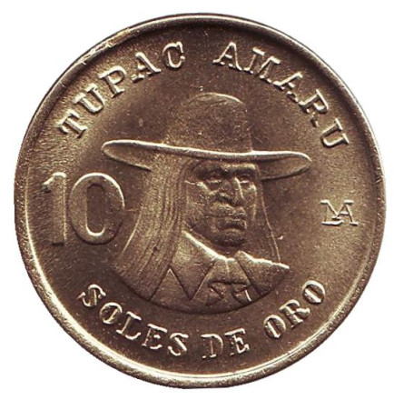 Монета 10 солей. 1978 год, Перу. UNC. Тупак Амару.