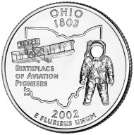 Монета 25 центов (P). 2002 год, США. Огайо. Штат № 17. Монета 25 центов (P). 2002 год, США. Огайо. Штат № 17.