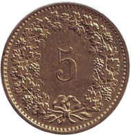 Монета 5 раппенов. 1984 год, Швейцария. Монета 5 раппенов. 1984 год, Швейцария.