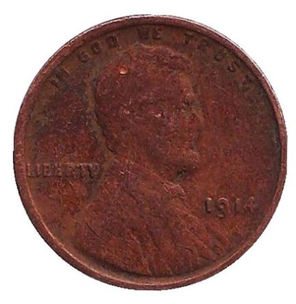 Монета 1 цент. 1914 год (P), США. Линкольн.