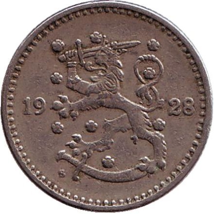 Монета 1 марка. 1928 год, Финляндия. Монета 1 марка. 1928 год, Финляндия.