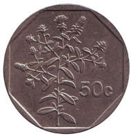 Монета 50 центов. 1998 год, Мальта. Растение. Монета 50 центов. 1998 год, Мальта. Растение.