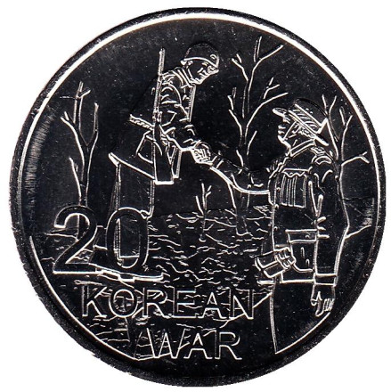 Монета 20 центов. 2016 год, Австралия. Корейская война.