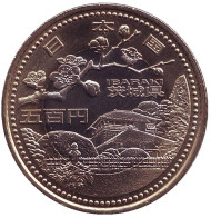 Монета 500 йен, 2009 год, Япония. Префектура Ибараки. Монета 500 йен, 2009 год, Япония. Префектура Ибараки.