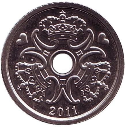 Монета 1 крона. 2011 год, Дания.