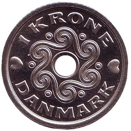 Монета 1 крона. 2011 год, Дания.