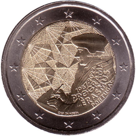 Монета 2 евро. 2022 год, Португалия. 35 лет программе Эразмус.