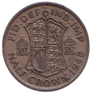 Монета 1/2 кроны. 1948 год, Великобритания. Монета 1/2 кроны. 1948 год, Великобритания.