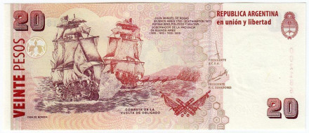 Банкнота 20 песо. 2018 год, Аргентина.