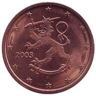 Монета 2 цента, 2003 год, Финляндия. Монета 2 цента, 2003 год, Финляндия.