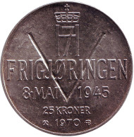 Монета 25 крон, 1970 год, Норвегия. 25-я годовщина освобождения Норвегии от немецкой оккупации.