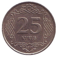 Монета 25 курушей. 2017 год, Турция. Монета 25 курушей. 2017 год, Турция.