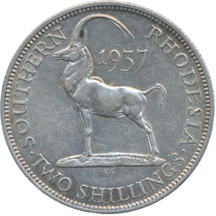 Монета 2 шиллинга. 1937 год, Южная Родезия. Редкая!