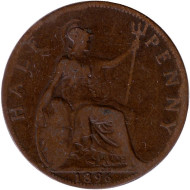 Монета 1/2 пенни. 1896 год, Великобритания. Монета 1/2 пенни. 1896 год, Великобритания.