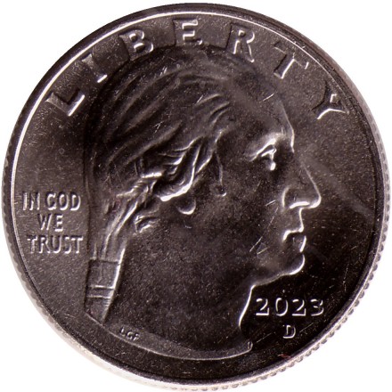 Монета 25 центов. 2023 год (D), США. Бесси Колман. Серия "Американские женщины".