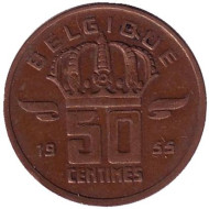 Монета 50 сантимов. 1955 год, Бельгия. (Belgique) Монета 50 сантимов. 1955 год, Бельгия. (Belgique)