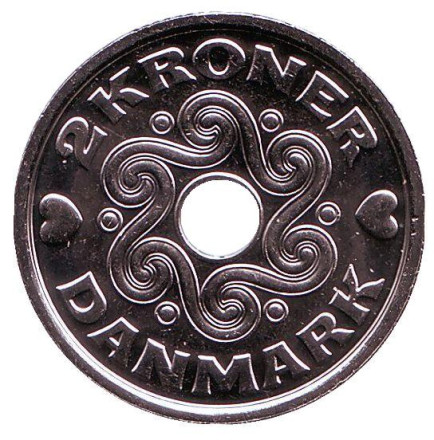 Монета 2 кроны. 2018 год, Дания.