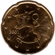 Монета 20 центов. 2001 год, Финляндия. Монета 20 центов. 2001 год, Финляндия.