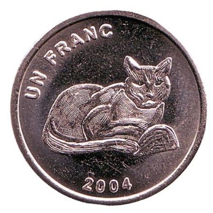 Монета 1 франк. 2004 год, Конго. Золотая кошка.