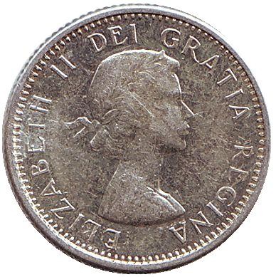 Монета 10 центов. 1963 год, Канада. Парусник. Монета 10 центов. 1963 год, Канада. Парусник.